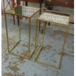 OCCASIONAL TABLES, a pair, gilt metal framed, each with a square mirrored top, 35.