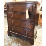 BACHELOR'S CHEST, George II design burr walnut with foldover top above four long drawers,