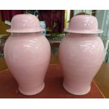 TEMPLE JARS, a pair, Chinese export style pink glazed finish, 51cm H.
