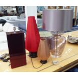 TABLE LAMPS, four various design with shades, largest 74cm H.