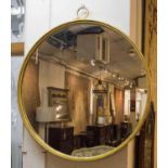 JULIAN CHICHESTER WALL MIRROR, circular gilt metal with ring crest, 90cm W.