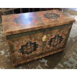 DOWRY CHEST, 19th century Continental painted pine, raised on bun feet, 100cm x 50cm x 71cm H.