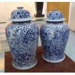 TEMPLE JARS, a pair, Chinese export style blue and white, 45cm H.