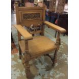 HALL CHAIRS, a pair, Victorian throne chair style, oak with high backs.