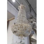 BAG CHANDELIER, the cut glass droplets on a gold coloured frame, 82cm H.