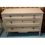 JULIAN CHICHESTER COMMODE, Louis XVI design grey painted with three long drawers,