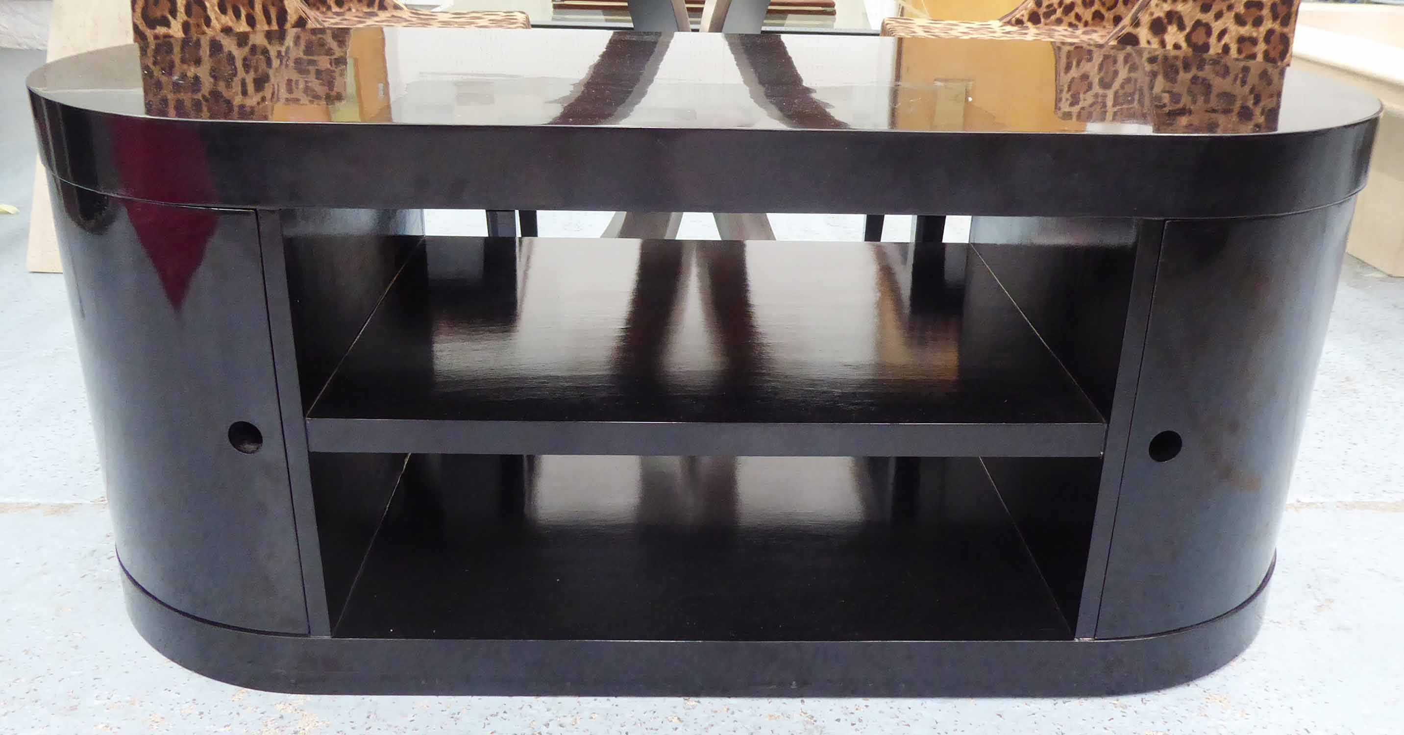 MEDIA CONSOLE, contemporary Continental style, black lacquered finish, 122cm x 52cm x 52cm. - Image 2 of 2