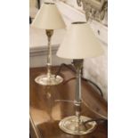 DINING TABLE LAMPS, a pair, silver plated turned tapering columns with circular bases, 34cm H.