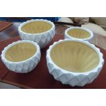 GARDEN POTS, a set of four, contemporary fluted design, 26cm diam at largest.