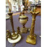 TABLE LAMPS, a mixed set of three, various classical styles, 69cm tallest.