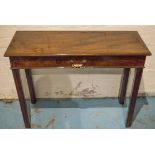 HALL TABLE, George III mahogany of adapted shallow proportions with frieze glove drawer,