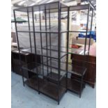 TALL SHELVES, a pair, industrial style the metal frames with glass shelves, 100cm x 36cm x 175cm H.