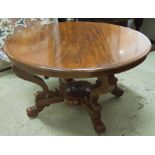 CENTRE TABLE, 19th century mahogany, with circular top raised on a scrolling quadraform base,