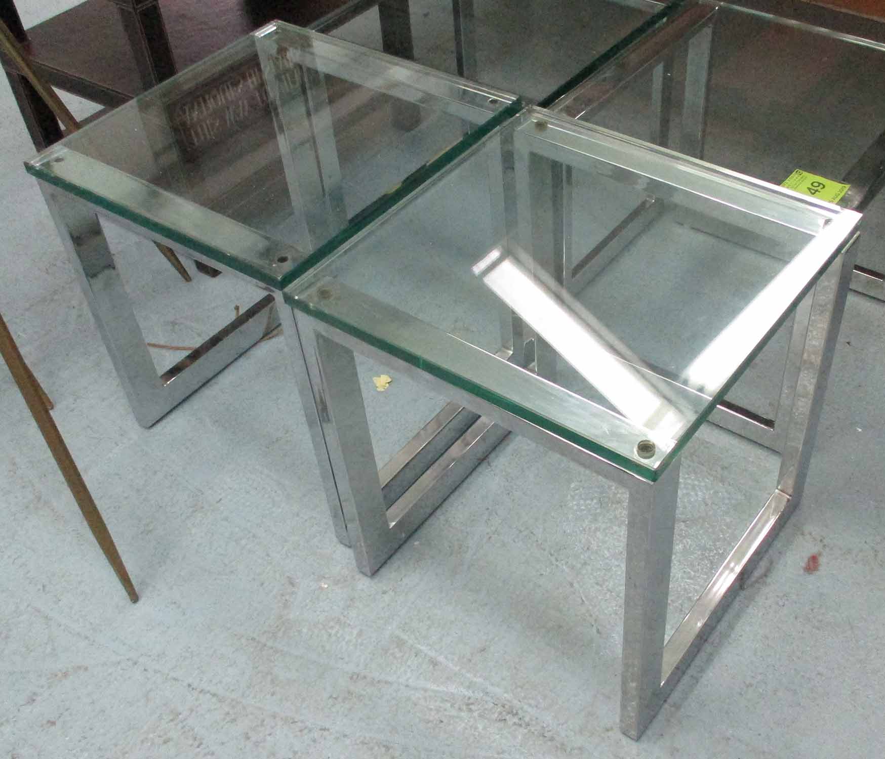 MILO BAUGHMAN STYLE SIDE TABLES, a pair, 44cm x 44cm x 50cm.