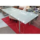 LIGNE ROSET DINING TABLE, opaque glass extendable with one extra leaf, 90cm x 220cm L plus 43cm W.