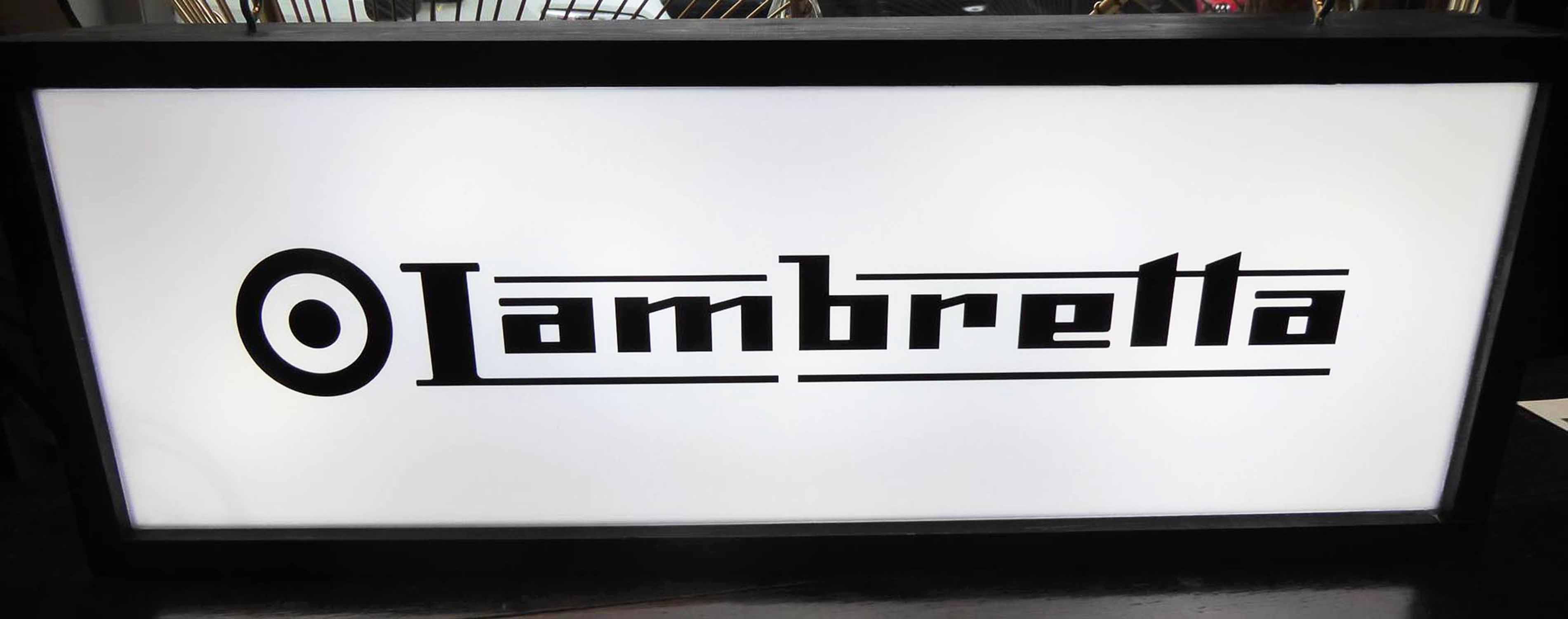 GARAGE SIGN, by Bee Rich with Lambretta detail, 71cm x 26cm x 12cm.