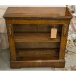 OPEN BOOKCASE, Victorian figured walnut,