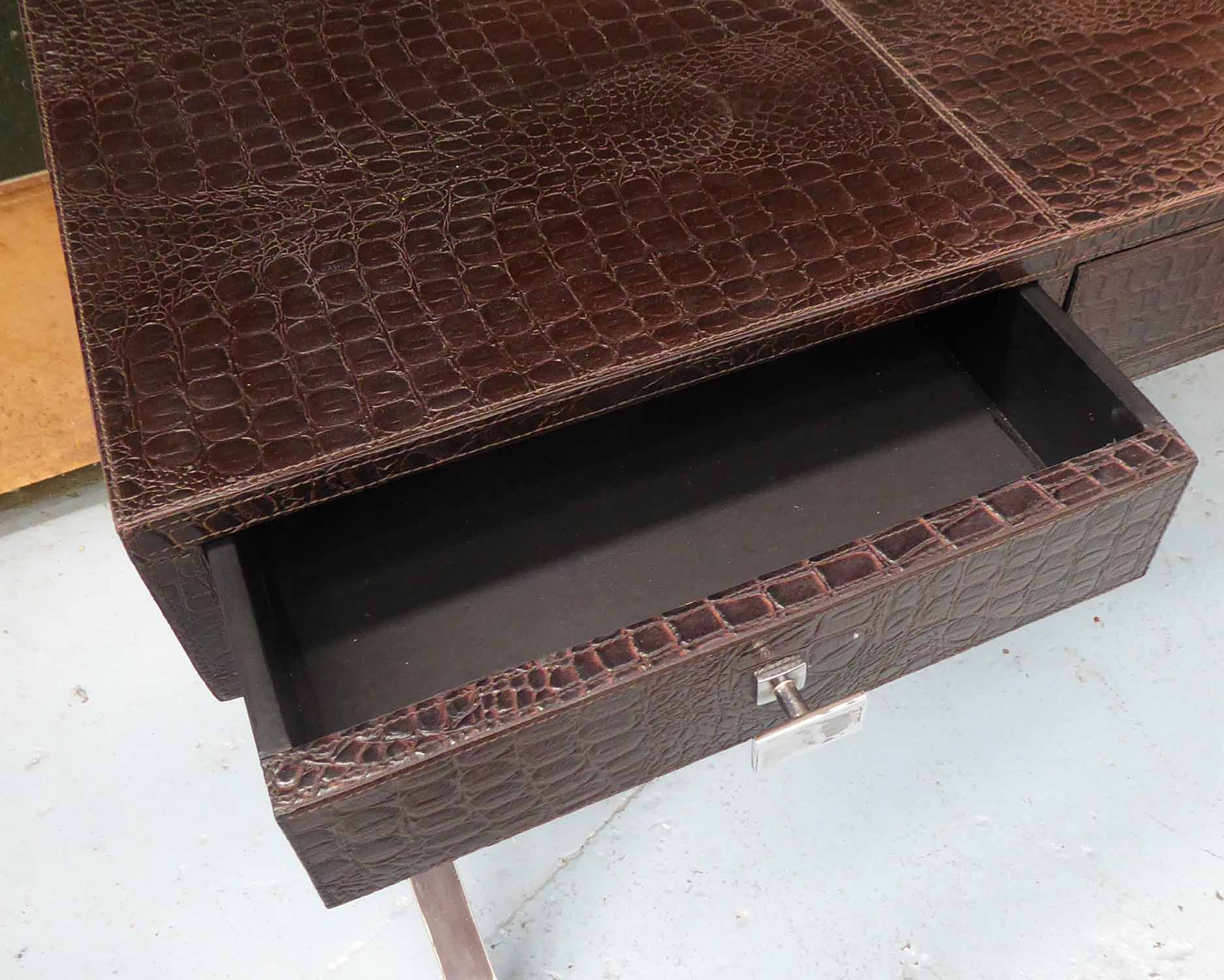 ANDREW MARTIN WRITING DESK, faux crocodile skin pattern leather with three frieze drawers, - Image 3 of 3