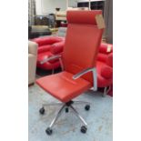 DESK CHAIR, contemporary swivel, tall back, orange, 126cm H x 58cm.