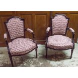 FAUTEUILS, a pair, Louis XVI style in mauve chevron patterned fabric, 58cm W.