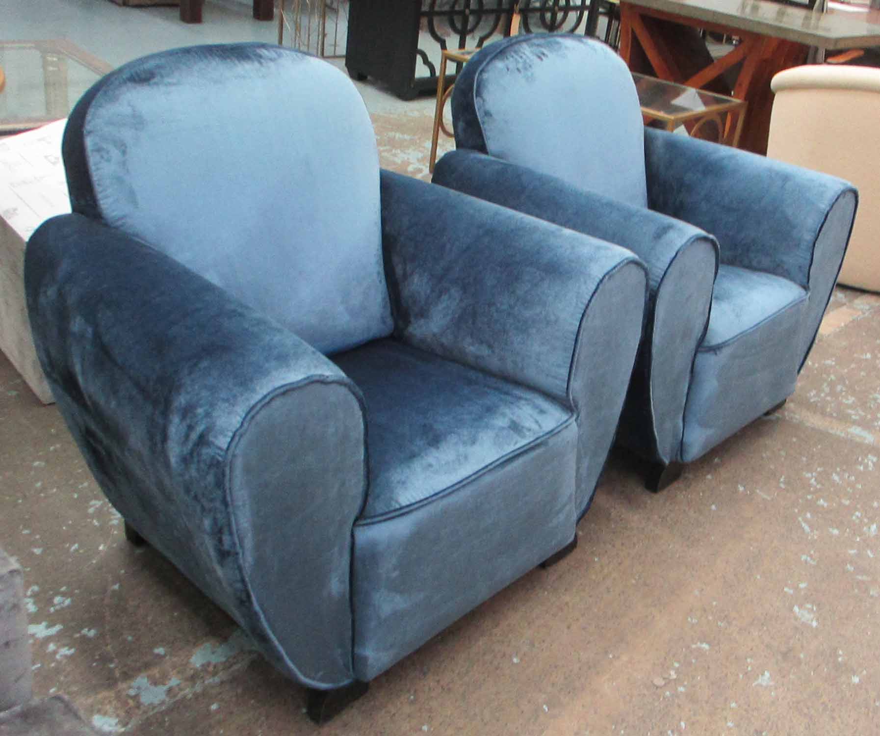 ARMCHAIRS, a pair, Art Deco style, with blue upholstery, 96cm W x 87cm H. - Image 2 of 2