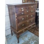 CHEST ON STAND, George II burr oak and ash with feather banded inlay,