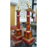 TABLE LAMPS, a pair, toleware style finish.