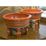 CHINESE RED LACQUERED WOOD WASH BASIN; and another.