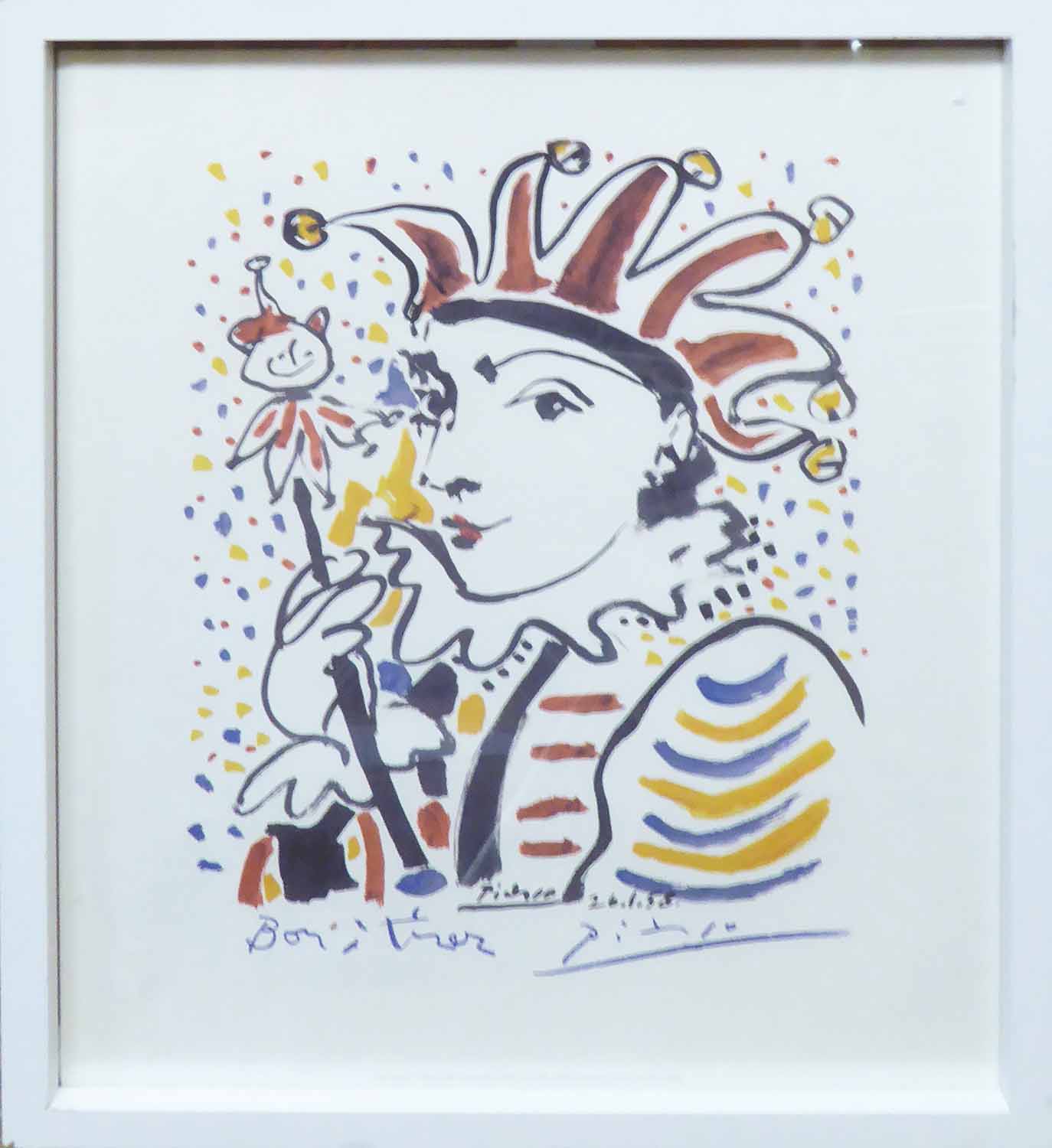 AFTER PABLO PICASSO 'Jester', quadrichome, 50cm x 40cm, framed.