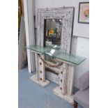 MIRROR AND CONSOLE TABLE, in the Hamptons style, lime washed with metal detail, 22cm at Widest.