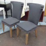 DINING CHAIRS, a set of four, contemporary grey finish with studded detail, 100cm H.