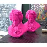 CONTEMPORARY SCHOOL, flocked studies of Beethoven, a pair, 26cm H.