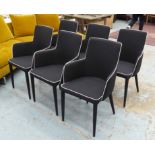 DINING CHAIRS, a set of six, 1960's Italian inspired, black finish with white piping.