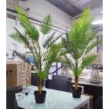 FAUX ARECA PALM TREES, a pair, potted, 130cm H.