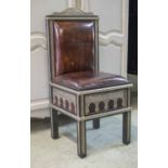 MOROCCAN SILVER MOUNTED LEATHER HALL CHAIR.