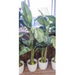 FAUX BANANA PALMS, a pair, potted 150cm H approx.