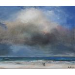 NIGEL KINGSTON 'Walk on the beach', acrylic on canvas, signed, 100cm x 120cm.