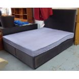 BED, contemporary grey alcantara upholstered frame, with mattress, 150cm W.