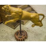 CAROUSEL PUMA, mid 20th century carved on stand with associated cog mould base, 98cm H x 103cm L.