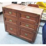 MILITARY STYLE CHEST, with four short drawers over two false drawer fronted panelled doors,