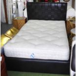 BED, contemporary lattice leather design, with mattress, 130cm W.