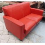 CASANOVA SOFA, Art Deco style, two seater, with red leather upholstery, 145cm L x 79cm H.