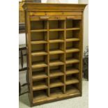 FILING CABINET, 20th century oak and pine, with tambour front, enclosing pigeon hole compartments,