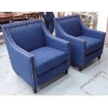 ARMCHAIRS, a pair, contemporary blue finish with studded detail, 90cm H.