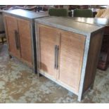 INDUSTRIAL STYLE CABINETS, a pair, galvanized metal and wooden,