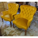 ARMCHAIRS, a pair, Victorian style, each with a buttoned back,