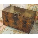 BANDAJI CHEST, 19th century Korean elm and iron bound with drop front enclosing three drawers,