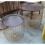 SIDE TABLES, a graduated pair, contemporary cage design, 51cm tallest.