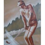 CARRIZOSA, 'The Golfer Studies' a set of four acrylics on canvas, signed 98cm x 80cm.
