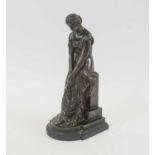 ALEXANDER SCHOENEWERK (1820-1885), a fine bronze figure of a Classical maiden sitting on a plinth,